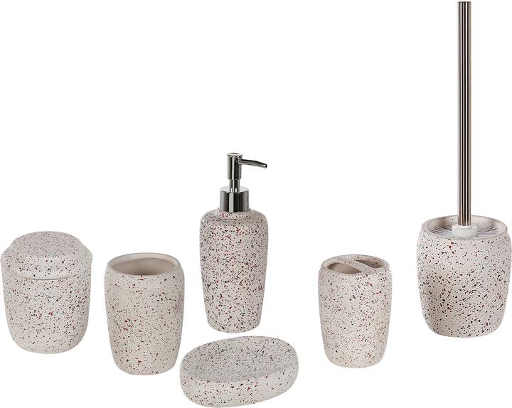Produktbild Beliani Badezimmer Set 6-teilig Keramik weiss Terrazzo Optik PALMILLA