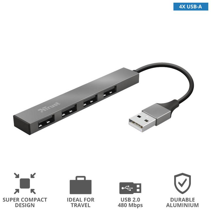 Produktbild Trust I/O-HUB MINI-USB 4PORT/23786 (USB-A, 4 Ports)