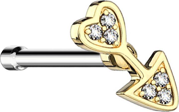 Star Piercing Nasenstecker gerade vergoldet Pfeil mit Herz (Chirurgenstahl 316L, Messing)