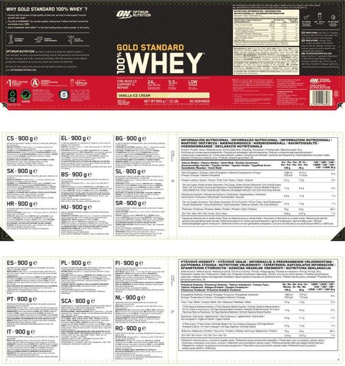 Valori nutrizionali e ingredienti Optimum Nutrition 100% Whey Gold Standard (Biscotti e panna, 1 pz., 908 g)