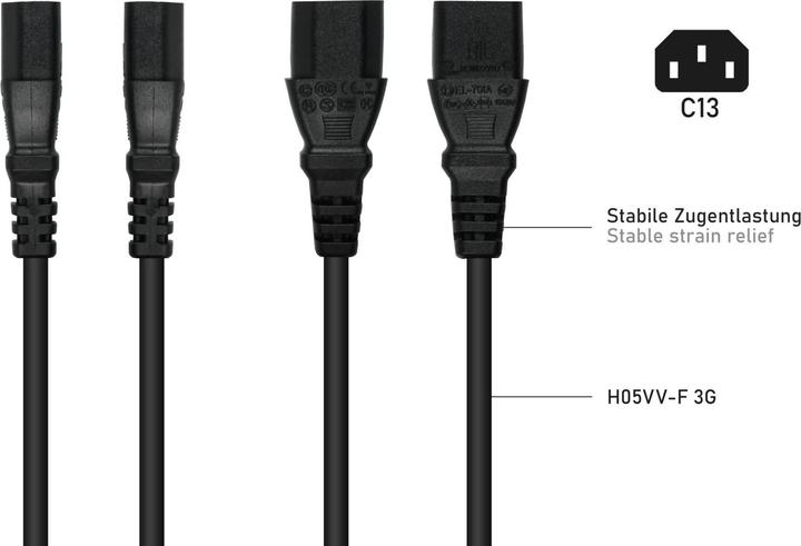 Actual product image Kabelmeister Earth contact plug 90° threaded to C13 black 1.8m (2 m, C13)