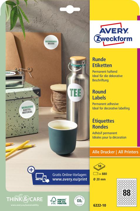 Productafbeelding Avery Zweckform identificatie-etiketten, diameter: 20 mm rond, permanente kleefstof, papier ongestreken