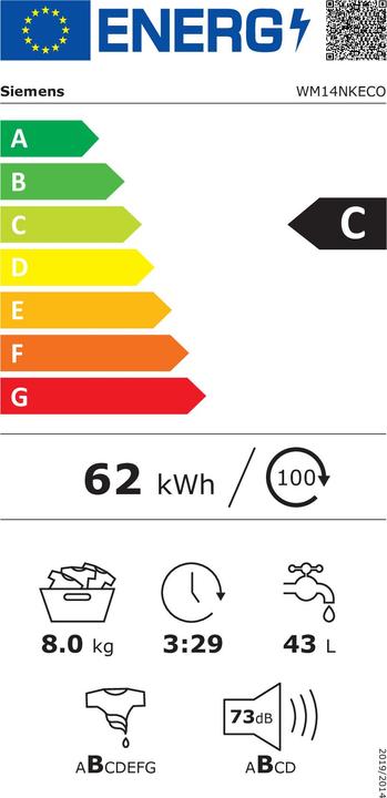 Label énergétique Siemens WM14NKECO (8 kg, Gauche, Prise UE)