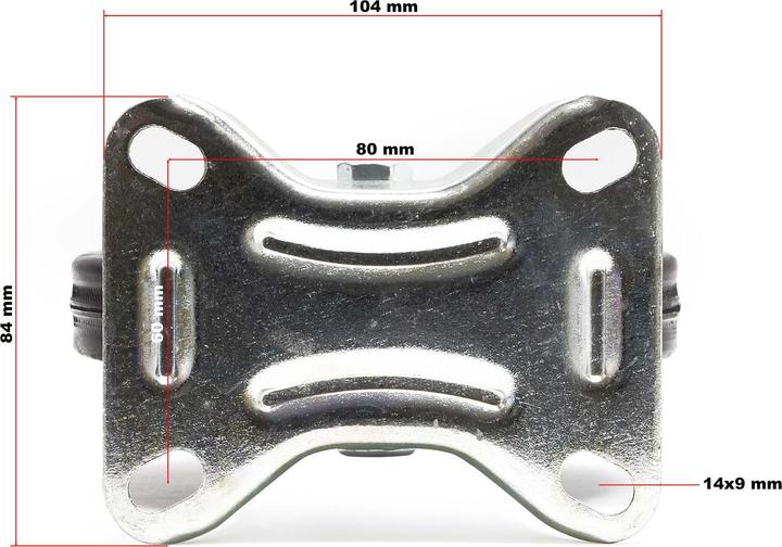 Image du produit Wiltec Kit de roulettes fixes Caoutchouc plein 100mm Jante en métal Plaque de montage 70 kg/roue Transport
