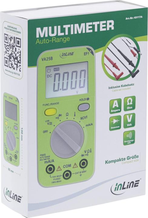Produktbild InLine Multimeter mit Auto-Range, Pocketformat (CAT III 600V)