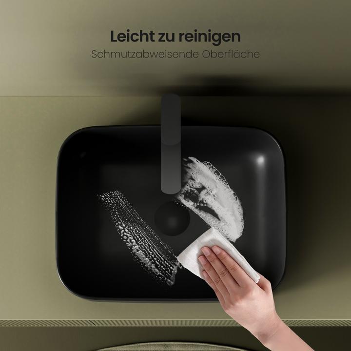 Produktbild Emke Design Waschbecken Aufsatzwaschbecken Grau Matt Hochwertiges Keramik Waschbecken Bad Einfach zu Rein (380 mm, 610 mm)