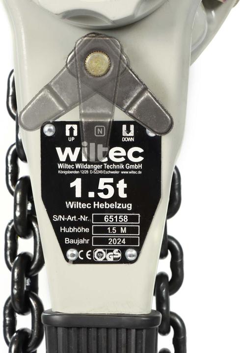 Produktbild Wiltec Hebelzug 1,5t x 1,5m Hebezeug 360° Griff Kettenzug Flaschenzug Tragmittel