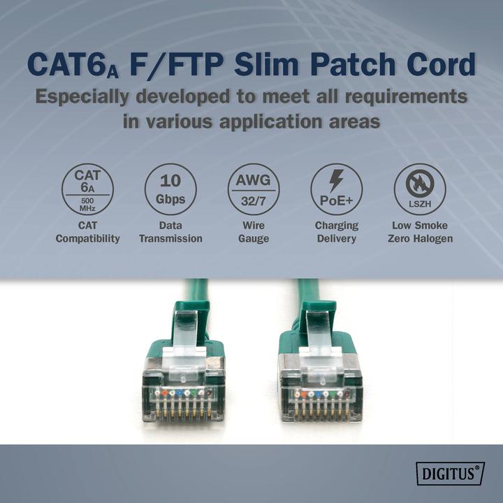 Immagine prodotto Digitus CAT 6A classe Ea, F/FTP, cavo patch a doppino intrecciato, Cu, LSZH, AWG 32/7, lunghezza: 2 m, verde (F/FTP, CAT6a, 2 m)