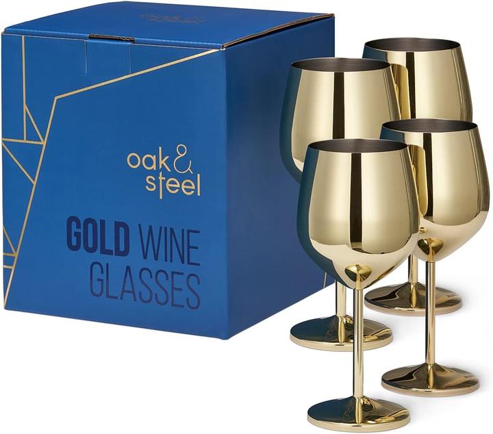 Actual product image Oak & Steel Stainless steel wine glasses gold set of 4 (50 cl, 4 Glasses, Wine glasses set)