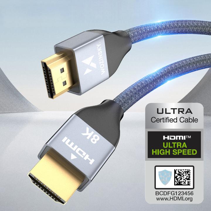 Actual product image Wozinsky HDMI 2.1 8K 60 Hz 48 Gbps / 4K 120 Hz / 2K 144 Hz 2 m silver (WHDMI-20) (2 m, HDMI)