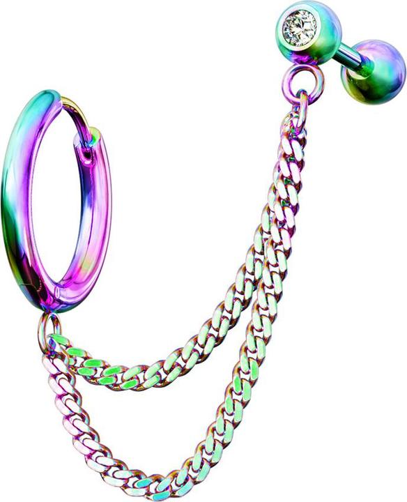 Image du produit Star Piercing Boucles d'oreilles colorées double chaîne Micro Barbell avec boule et cristal (Acier inoxydable 316L)