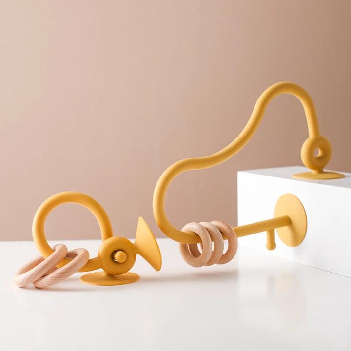 Actual product image Activity Board Children's wooden ring soft BPA free silicone teether toy toddler teething chewing