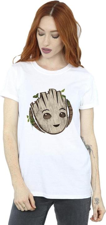 Actual product image Womens/Ladies I Am Groot Wooden Head Cotton Boyfriend T-Shirt (L)