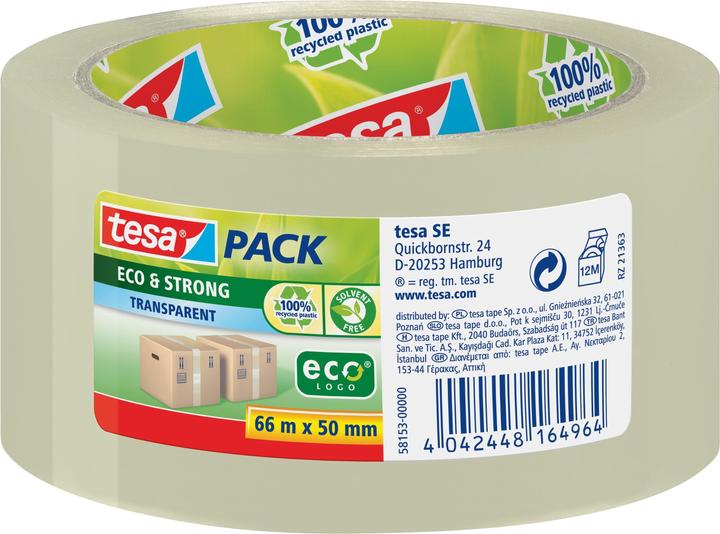 tesa tesapack ECO & STRONG Paketband - Umweltschonendes Packband aus 100 % recyceltem Kunststoff (50 mm)