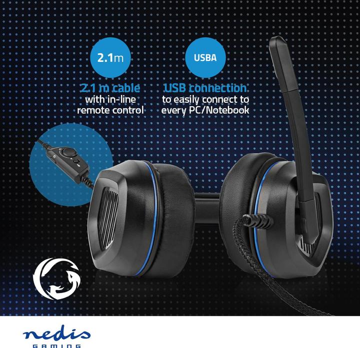 Produktbild Nedis Gaming Headset | Über Ohr | Surround | USB Type-A | Klappbarer Mikrofon | 2.10 m | LED (Kabelgebunden)