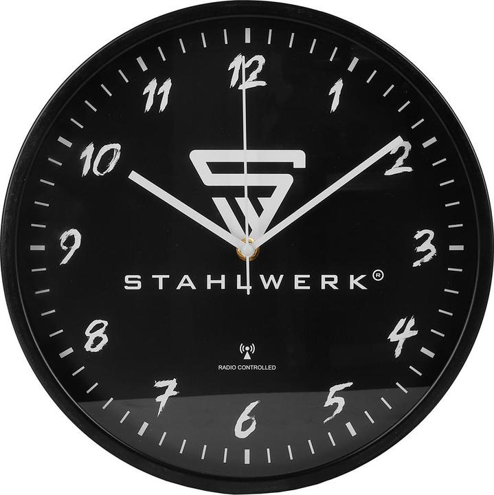 Produktbild Stahlwerk Wanduhr 30 cm schwarze Werkstattuhr mit Aluminium-Gehäuse RCC-Uhrwerk (30 cm)