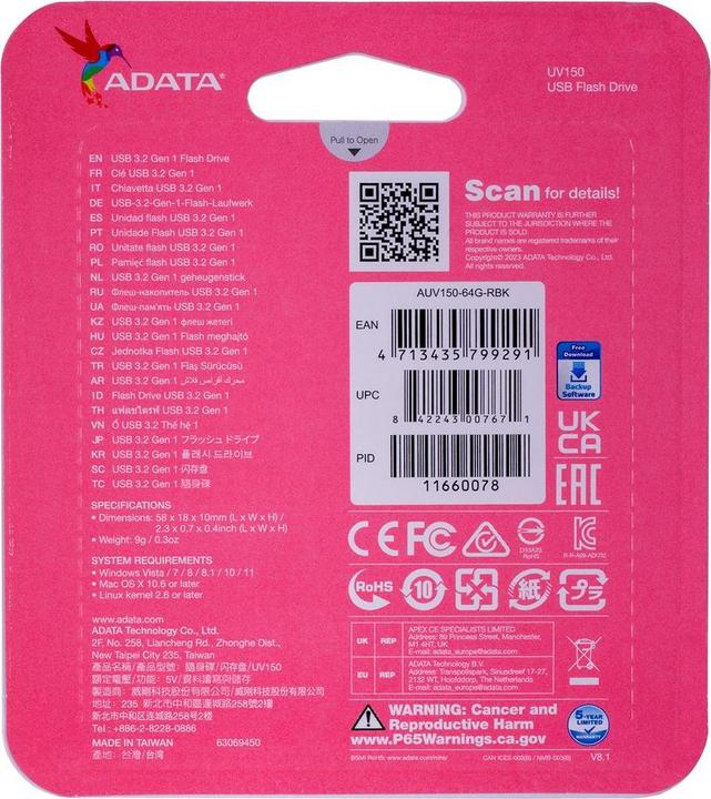Image du produit Adata DashDrive UV150 (64 Go, USB-A, USB 3.0)
