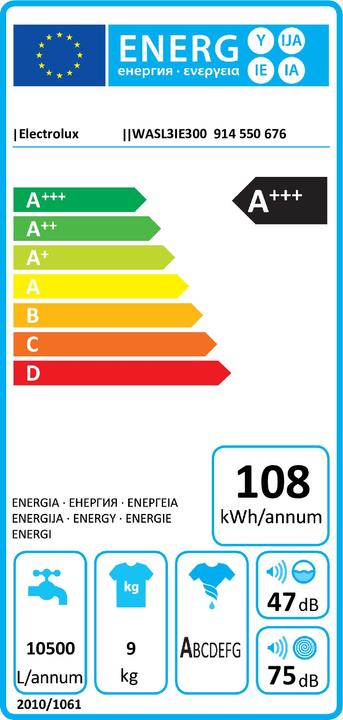 Energy Label Electrolux WASL3IE300 (9 kg, Left)