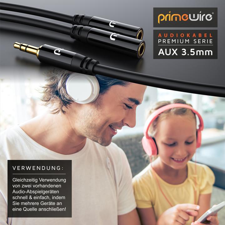 Immagine prodotto Primewire Adattatore audio da jack da 3,5 mm a 2x jack da 3,5 mm, 15 cm, adattatore audio stereo AUX a 2x (0.15 m, Connettore da 3,5 mm (AUX))