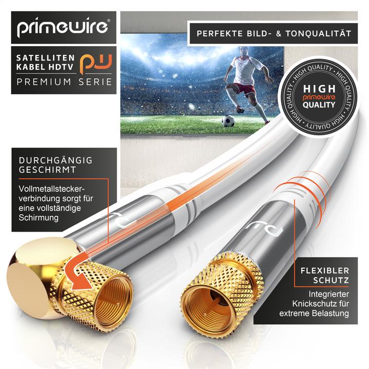 Produktbild Primewire SAT Kabel HDTV 90° gewinkelt - Premium SAT Koaxialkabel - TV Radio DVB-T DVB-C - 4 Fach Schirmung (135 dB)