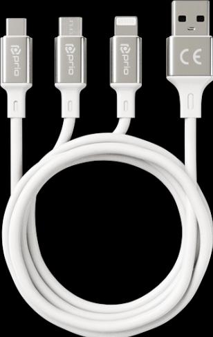 Image du produit prio Câble 3in1 Micro USB & USB C & Lightning vers USB A 3A 2m blanc (0.60 m)