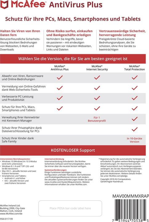 Produktbild McAfee AntiVirus Plus (10 User, 12 Monate)