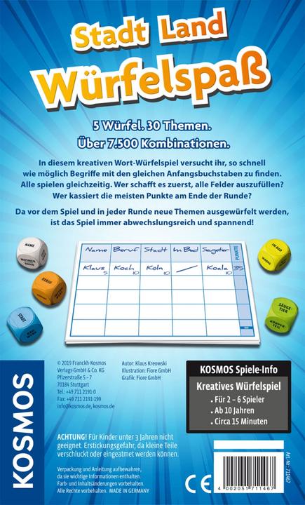 Produktbild Kosmos Stadt Land Würfelspass (Deutsch)