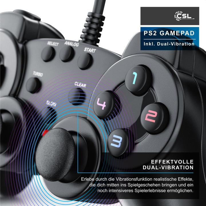 Image du produit CSL 2x PlayStation Controller, PS2 Gamepad avec double vibration (effet Rumble), précision & confort (PS2)