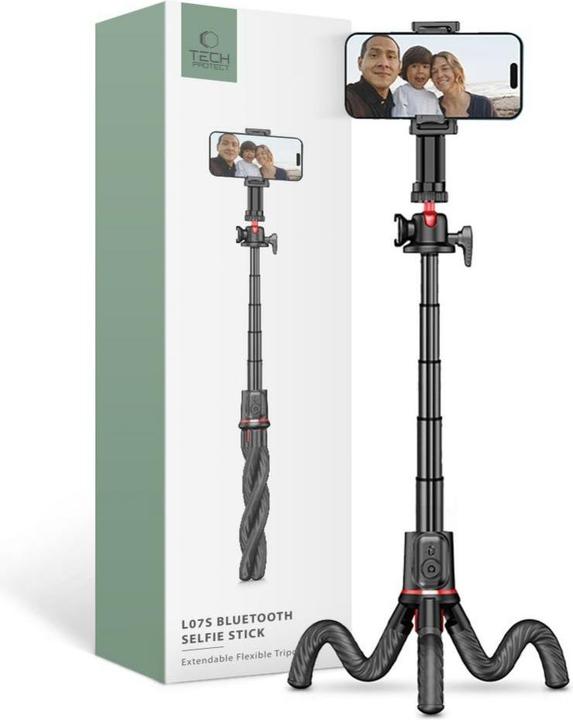Tech-Protect L07S Bluetooth selfie stick with flexible tripod up to 54cm and 360 head - black