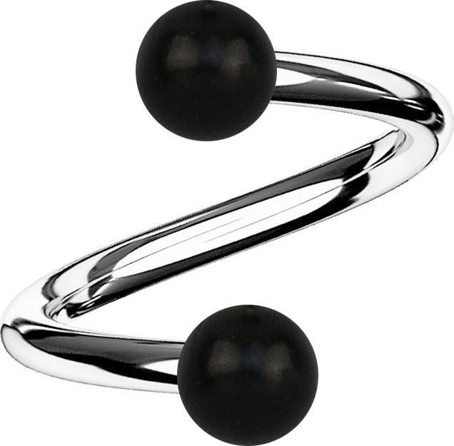 Image du produit Star Piercing Spirale argentée avec deux boules en bois d'areng (sans laiton, Organique, Acier chirurgical 316L)