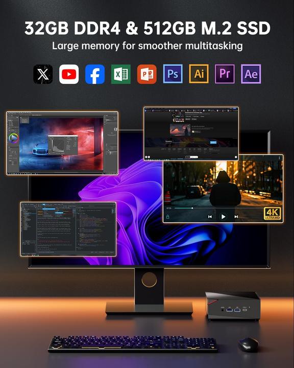 Immagine prodotto NiPoGi Mini PC AM06 PRO mit Ryzen 7 5825U, WiFi 6 und 4K Triple Display (AMD Ryzen 7 5825U, 32.77 GB, 512 GB)