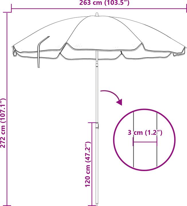 Produktbild VidaXL Strandparasol mit Aluminiumgestell Blau & Weiss 300 cm (2.63 m)