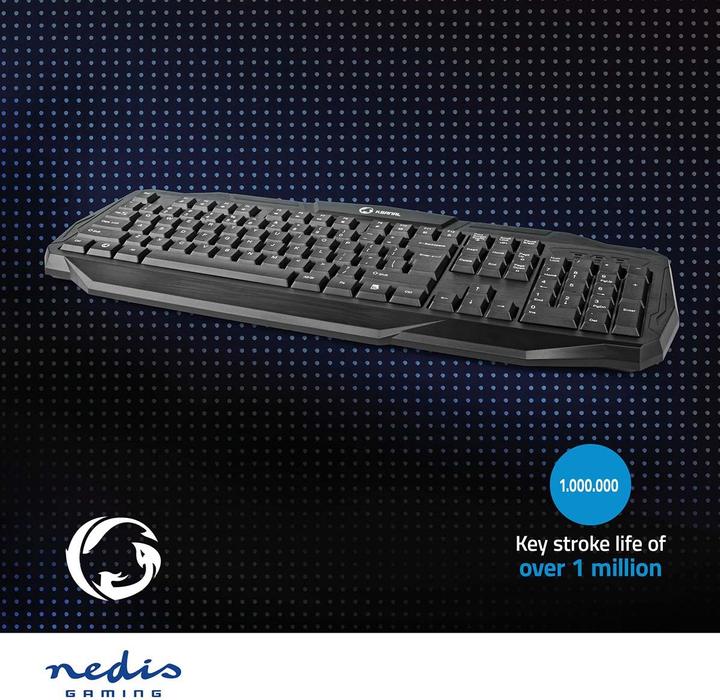 Image du produit Nedis Wired Gaming Keyboard Clavier de jeu avec câble USB 2.0 Clavier américain Schwa (ING. Int., Filaire)