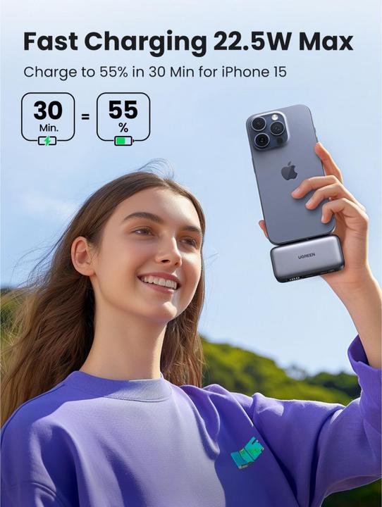 Actual product image Ugreen 5000mAh Power Bank with Built-in USB-C Connector (5000 mAh, 22.50 W, 18 Wh)