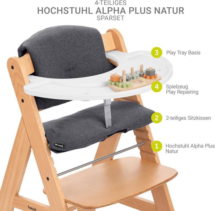 Actual product image Hauck Highchairs Highchair Alpha Plus Nature in economy set - incl. (Highchair)
