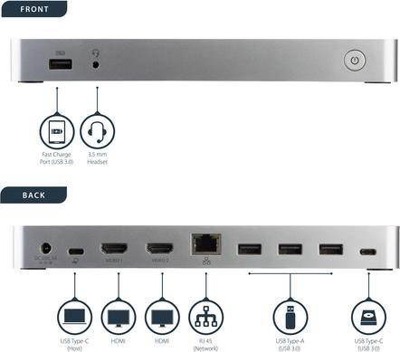 Immagine prodotto StarTech Doppio Dock USB C - Windows - Pd (USB-C, 5 Porti)