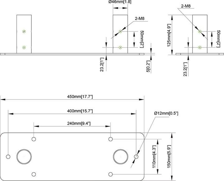 Actual product image Multibrackets Bolt Down Dual Pole, for Pro Series, metal