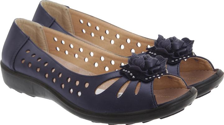 Produktbild Boulevard Ballerinas Schuhe mit Zehenöffnung Lochmuster und BlumenApplikation (41)