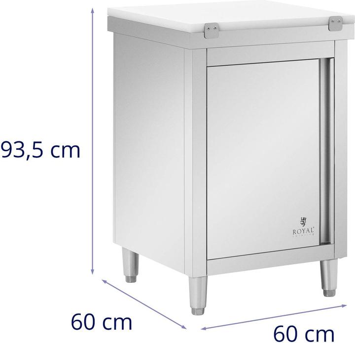 Actual product image Royal Catering Stainless Steel Kitchen Prep Table - 60 x 60 cm - 500 kg load capacity - incl. cutting board - (60 cm, 93.50 cm)