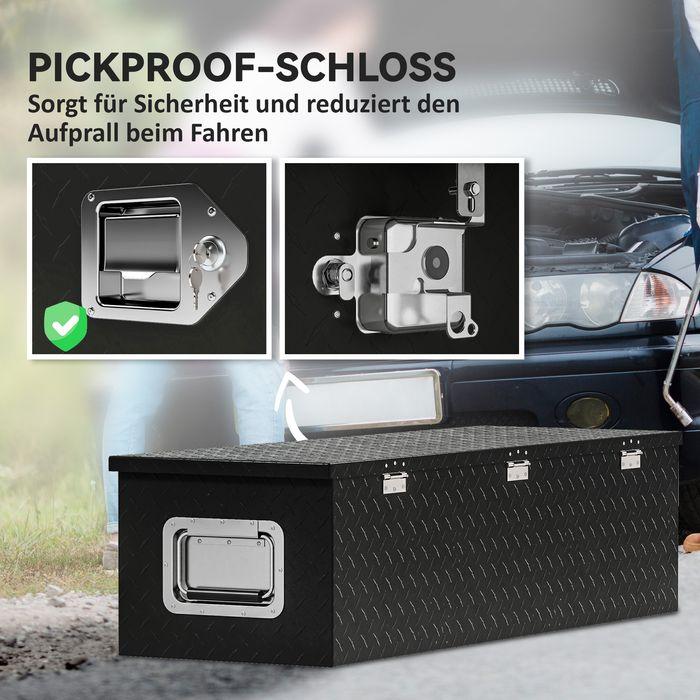 Produktbild Swisshandel24 Stabile Aufbewahrungskiste, Alu, Seitengriffe, Schloss, Werkzeugkasten, 99x33x25,5 cm, schwarz