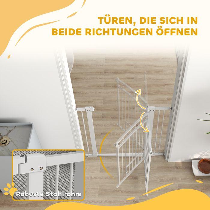 Produktbild Swisshandel24 Türschutzgitter Hund, 76-104 cm Absperrgitter ohne Bohren, mit Katzentüre, Treppengitter, weiss