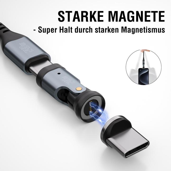 Actual product image 4smarts USB-C 540° Magnetkabel-Set GravityCord (1.80 m, USB 2.0, 240 W)