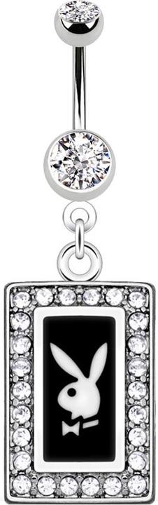 Image du produit Star Piercing Banane argentée avec pendentif cristal Playboy carré noir (Acier chirurgical 316L, sans laiton)