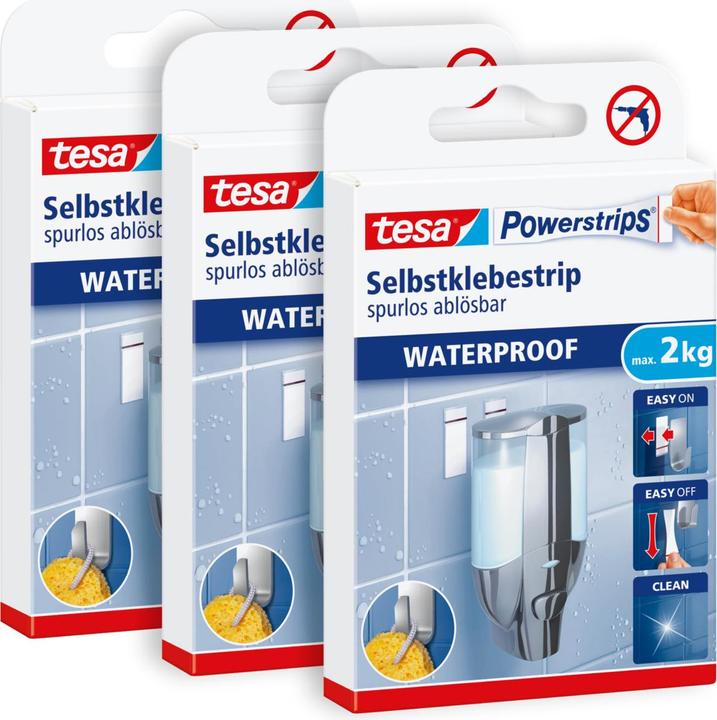 Actual product image tesa 3x waterproof Powerstrips LARGE, 2kg holding power, 18 double-sided adhesive strips