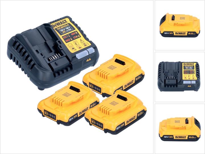 Actual product image DeWalt DCB 1104 D3 Battery Starter Set 12 V / 18 V 3x Battery 2.0 Ah + DCB 1104 Charger (18 V)