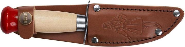 Actual product image Helle Belt knife SPEIDER 04P, stainless, 12C27 steel, finger guard, birch wood, leather sheath with p (9 cm)
