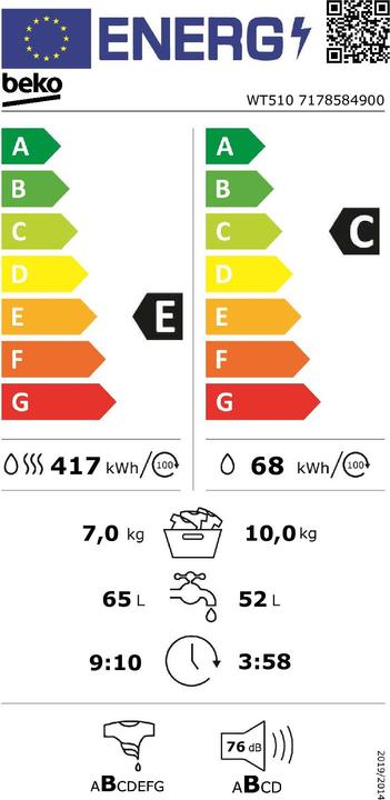 Label énergétique Beko WT510