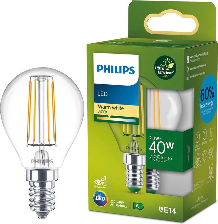 Actual product image Philips Ultra Efficient (E14, 2.30 W, 485 lm, 1 x, A)