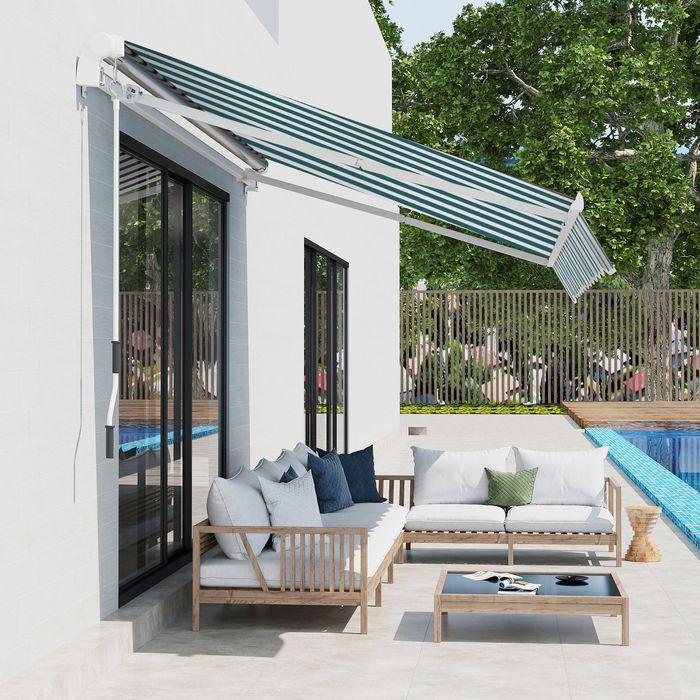 Image du produit Swisshandel24 Gelenkarmmarkise 4m mit Handkurbel Alu Weiss+Grün 395x245 cm (2.45 m)
