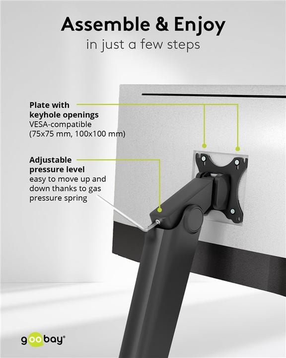 Image du produit Goobay Support autonome pour moniteur unique, noir (Tables, 32")